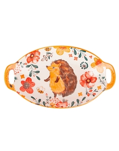 Блюдо NOUVELLE HOME Kawaii Forest Hedgehog 27х16см овальное с ручками фарфор Нет марки