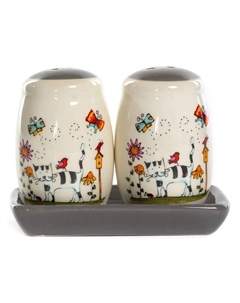 Набор для специй Полосатый Кот 3 предмета на подставке керамика Нет марки