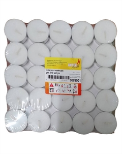 Свечи чайные Антей Candle 50шт 3,8х0,8см белый 3ч/г без аромата Нет марки