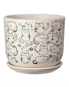 Горшок керамический с поддоном коты белый бук 1,6 л Нет марки