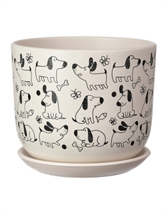 Горшок керамический с поддоном собаки белый бук 1,6 л Нет марки