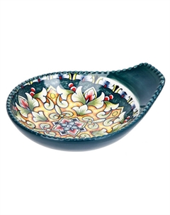 Блюдо NOUVELLE HOME Arabesque 11х9,5х3см с ручкой для оливок фарфор зеленый Нет марки