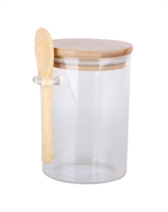 Банка 0,55л 8,5х14,5см с ложкой круглая стекло, бамбук Нет марки