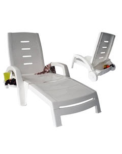 Шезлонг складной 186х76х88см на колёсах белый пластик Нет марки