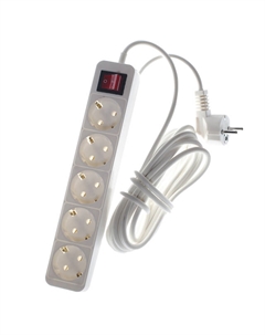 Удлинитель 2м ПВС 3х0,75мм 5 гнезд с заземлением и выключателем белый Реальная электрика