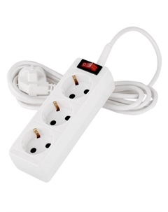 Удлинитель 10м ПВС 3х0,75мм 3 гнезда с заземлением и выключателем белый Реальная электрика