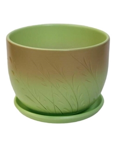 Горшок керамический с поддоном Шар с рисунком 1,05л d14см градиент бежево-зеленый Нет марки