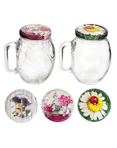 Кружка-банка ХРУСТАЛЬНЫЙ ЗВОН 500мл с крышкой стекло микс дизайнов Нет марки