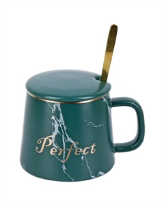 Кружка NOUVELLE HOME Perfect 400мл с крышкой и ложкой фарфор зеленая Нет марки