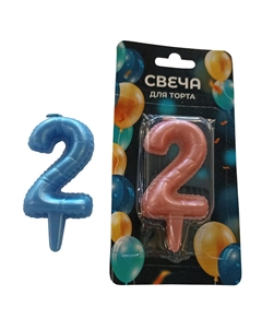 Свеча для торта Воздушный шарик Цифра 2 3х7см 1ч/г в ассортименте Нет марки