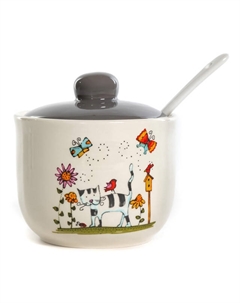 Сахарница Полосатый Кот 320мл с ложкой керамика Нет марки