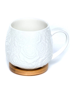 Кружка Роза 380мл фарфор, дерево с подставкой Нет марки