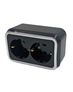 Розетка 2 поста Dresden с/з 16А черный/серебро Нет марки