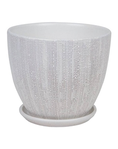 Горшок керамический с поддоном Меланж 1,4л d15см h13см высокий овал белый Нет марки