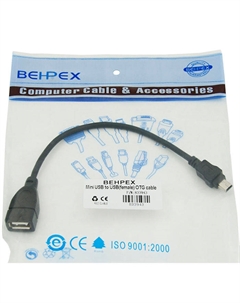 Кабель-переходник (адаптер) Mini USB(Bm)-USB(Af), OTG, 800мА, 20 см, черный, Behpex (833943)