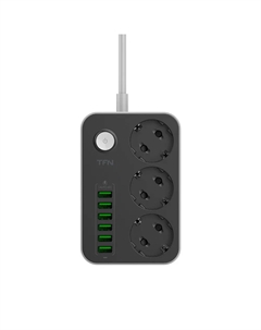Сетевой фильтр POWER 7, 3-розетки, 6xUSB, 2 м, черный (-POWER7BK) Tfn