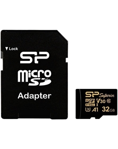 Карта памяти 32Gb microSDHC Superior Golden Class 10 UHS-I U3 V30 A1 + адаптер (SP032GBSTHDV3V1GSP) Silicon power