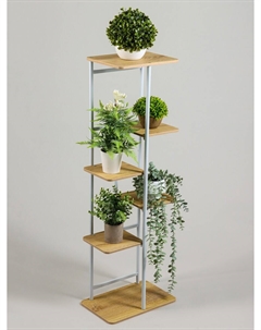 Подставка для цветов, 6 полок, 36×23×106 см, напольная, каркас металл, полки мдф, белая Greengo