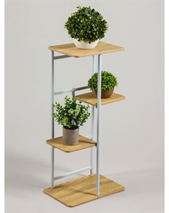 Подставка для цветов, 4 полки, 36×23×74 см, напольная, каркас металл, полки мдф, белая Greengo