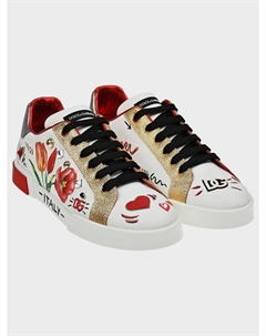 Кеды Portofino с цветочной росписью Dolce&gabbana