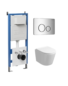 Комплект Унитаз подвесной с инсталляцией Style 97.4477S.05.10M безободковый, белый+ Кнопка смыва хром глянцевый Grossman