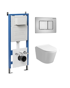 Комплект Унитаз подвесной с инсталляцией Classic 97.4477S.04.12M безободковый, белый+ Кнопка смыва хром сатиновый Grossman