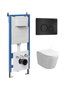 Комплект Унитаз подвесной с инсталляцией Style 97.4477S.05.21M безободковый, белый+ Кнопка смыва черная матовая Grossman