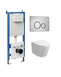 Комплект Унитаз подвесной с инсталляцией Style 97.4477S.05.12M безободковый, белый+ Кнопка смыва хром сатиновый Grossman