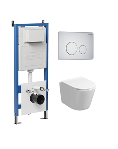 Комплект Унитаз подвесной с инсталляцией Style 97.4477S.05.01M безободковый, белый+ Кнопка смыва белая матовая Grossman