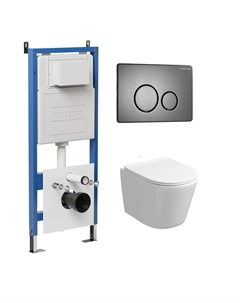 Комплект Унитаз подвесной с инсталляцией Style 97.4477S.05.42M безободковый, белый+ Кнопка смыва графит сатиновый Grossman