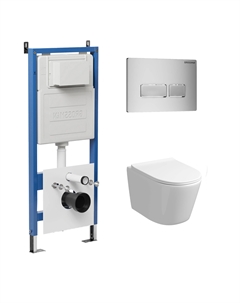 Комплект Унитаз подвесной с инсталляцией Pragma 97.4477S.03.110 безободковый, белый+ Кнопка смыва хром матовый Grossman