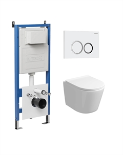 Комплект Унитаз подвесной с инсталляцией Galaxy 97.4477S.01.100 безободковый, белый+ Кнопка смыва хром глянцевый Grossman