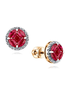 Пусеты из красного золота с рубинами и бриллиантами из золота Адамас