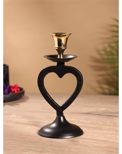 Подсвечник на 1 свечу, латунь, черный с золотом, 7×7.5×16.5 см Nobrand