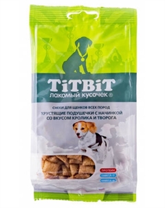 Лакомство для щенков Хрустящие подушечки с начинкой со вкусом кролика и творога 0,095 кг Titbit