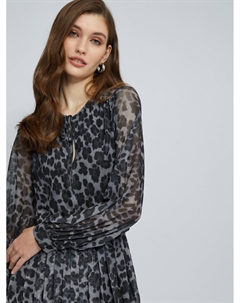 Леопардовое платье миди с плиссировкой и ремнём Zolla