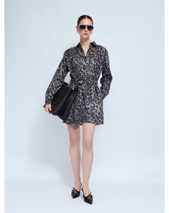 Леопардовое платье-рубашка из экозамши на кнопках Zolla