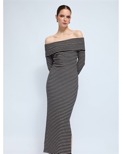 Трикотажное платье лапша макси с узором в полоску Zolla