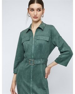 Платье-рубашка из экозамши на молнии с ремнём Zolla