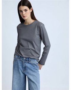 Лонгслив из хлопка с серебряным принтом Zolla