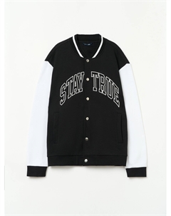 Трикотажный бомбер в колледж-стиле на кнопках Zolla