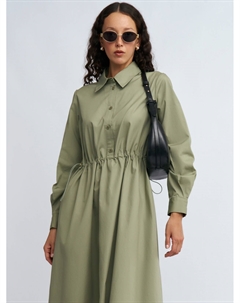 Платье-рубашка миди из хлопка с кулиской Zolla