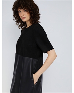 Комбинированное платье-футболка из экокожи и экозамши Zolla