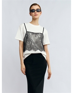 Футболка из хлопка с кружевным топом Zolla