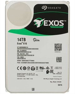 Жесткий диск HDD Seagate Original SATA-III 14Tb ST14000NM001G Exos X16 512E (7200rpm) 256Mb 3.5''
