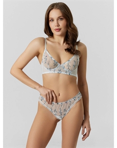 Трусы бразилиана женские голубые из сеточки с вышивкой Mark formelle