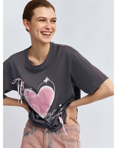 Футболка из хлопка с принтом и бантиками Zolla