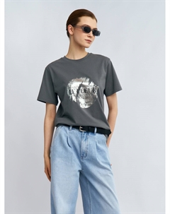 Футболка из хлопка с блестящим принтом Zolla