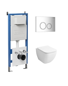 Комплект Унитаз подвесной с инсталляцией Galaxy 97.4447S.01.100 безободковый, белый+ Кнопка смыва хром глянцевый Grossman