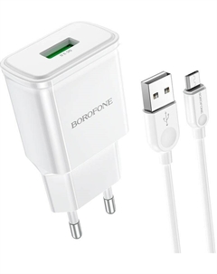 Сетевое зарядное устройство Borofone Heavenly BA59A 18 Вт, USB, EU, Quick Charge, белый (6974443380194), кабель microUSB